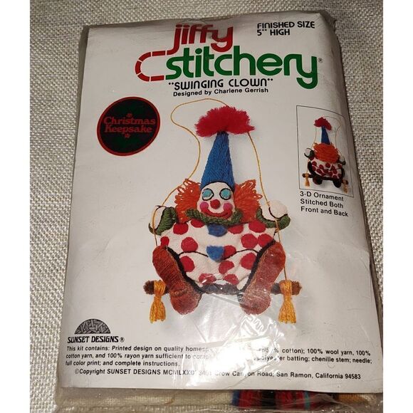 Jiffy Stitchery Other - NEW Jiffy Stitchery Swinging Clown Christmas 5" High Christmas Ornament Kit #153